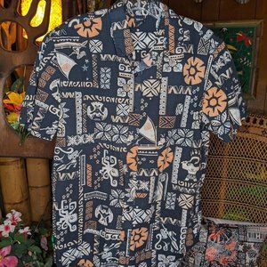Disney Moana Hawaiian Mens Shirt Large Tropical Tribal Tapa Disneyland